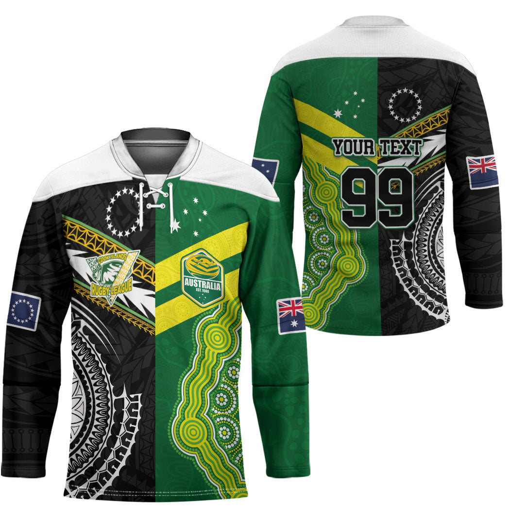 Custom Rugby Cook Islands and Australia Hockey Jersey Tatau Tribal with Aboriginal Chevron Sport Style