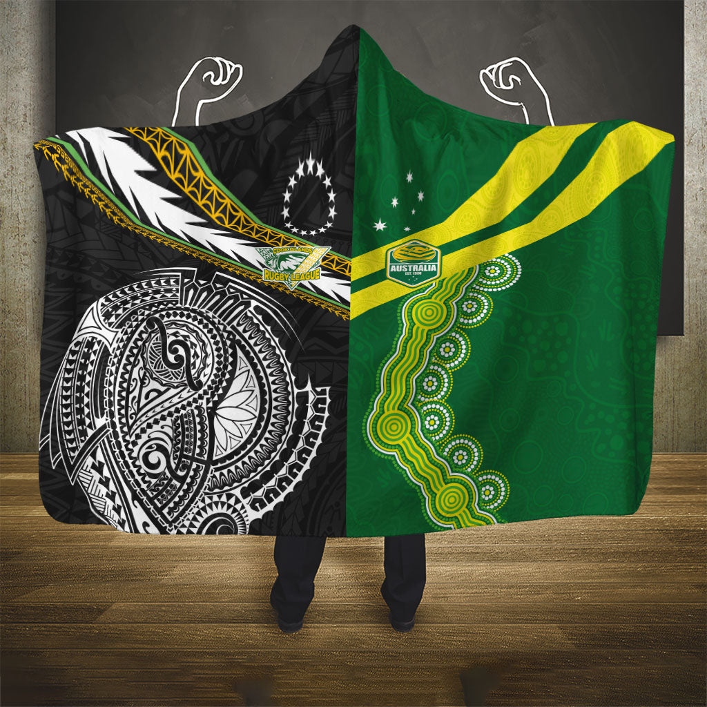 Rugby Cook Islands and Australia Hooded Blanket Tatau Tribal with Aboriginal Chevron Sport Style