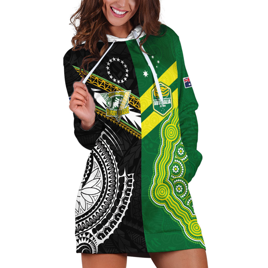Custom Rugby Cook Islands and Australia Hoodie Dress Tatau Tribal with Aboriginal Chevron Sport Style