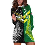 Custom Rugby Cook Islands and Australia Hoodie Dress Tatau Tribal with Aboriginal Chevron Sport Style