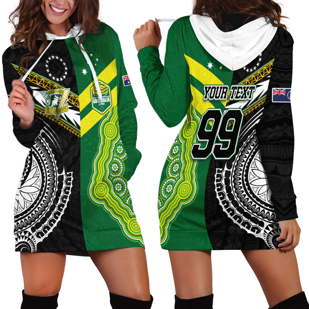 Custom Rugby Cook Islands and Australia Hoodie Dress Tatau Tribal with Aboriginal Chevron Sport Style