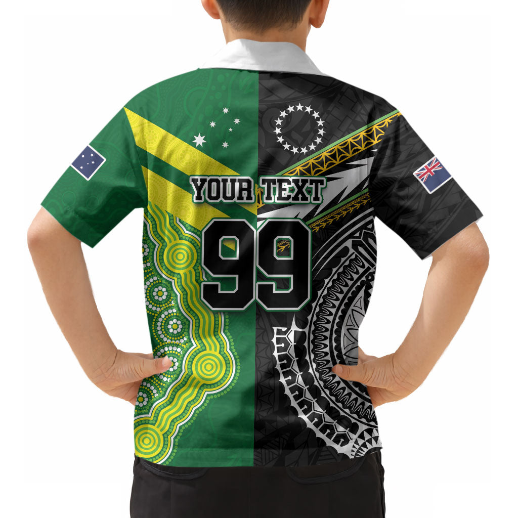 Custom Rugby Cook Islands and Australia Kid Hawaiian Shirt Tatau Tribal with Aboriginal Chevron Sport Style