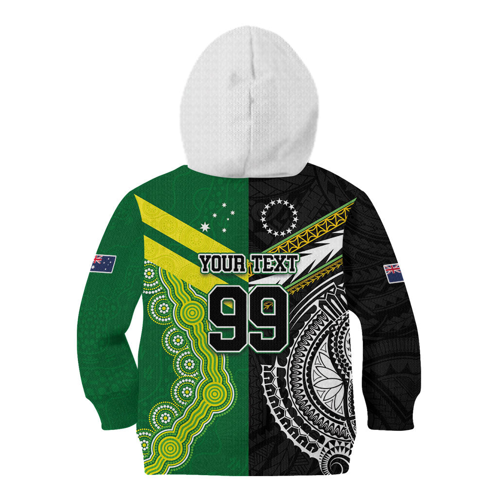 Custom Rugby Cook Islands and Australia Kid Hoodie Tatau Tribal with Aboriginal Chevron Sport Style