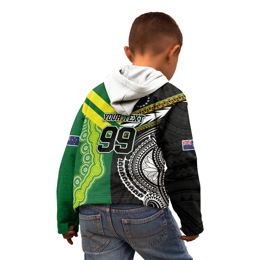 Custom Rugby Cook Islands and Australia Kid Hoodie Tatau Tribal with Aboriginal Chevron Sport Style