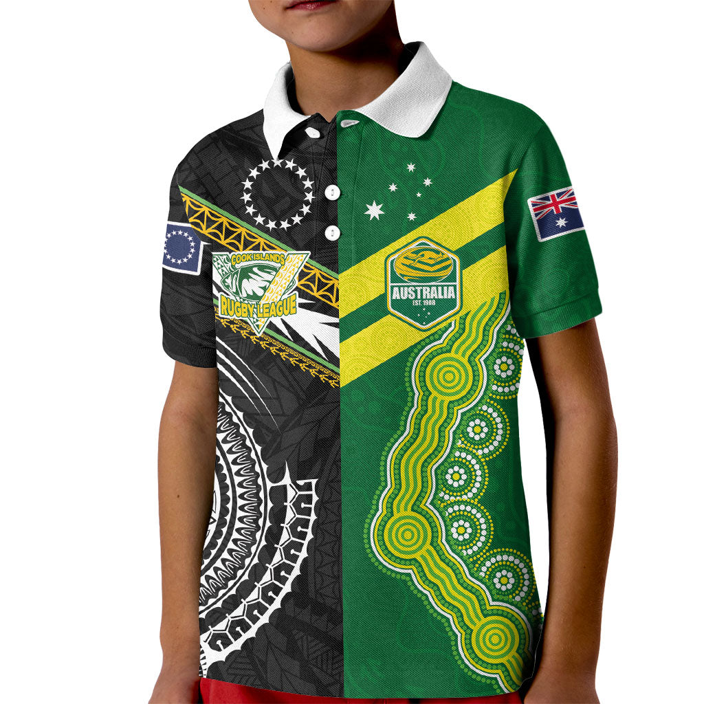 Custom Rugby Cook Islands and Australia Kid Polo Shirt Tatau Tribal with Aboriginal Chevron Sport Style