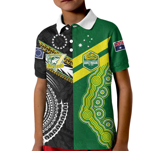Custom Rugby Cook Islands and Australia Kid Polo Shirt Tatau Tribal with Aboriginal Chevron Sport Style