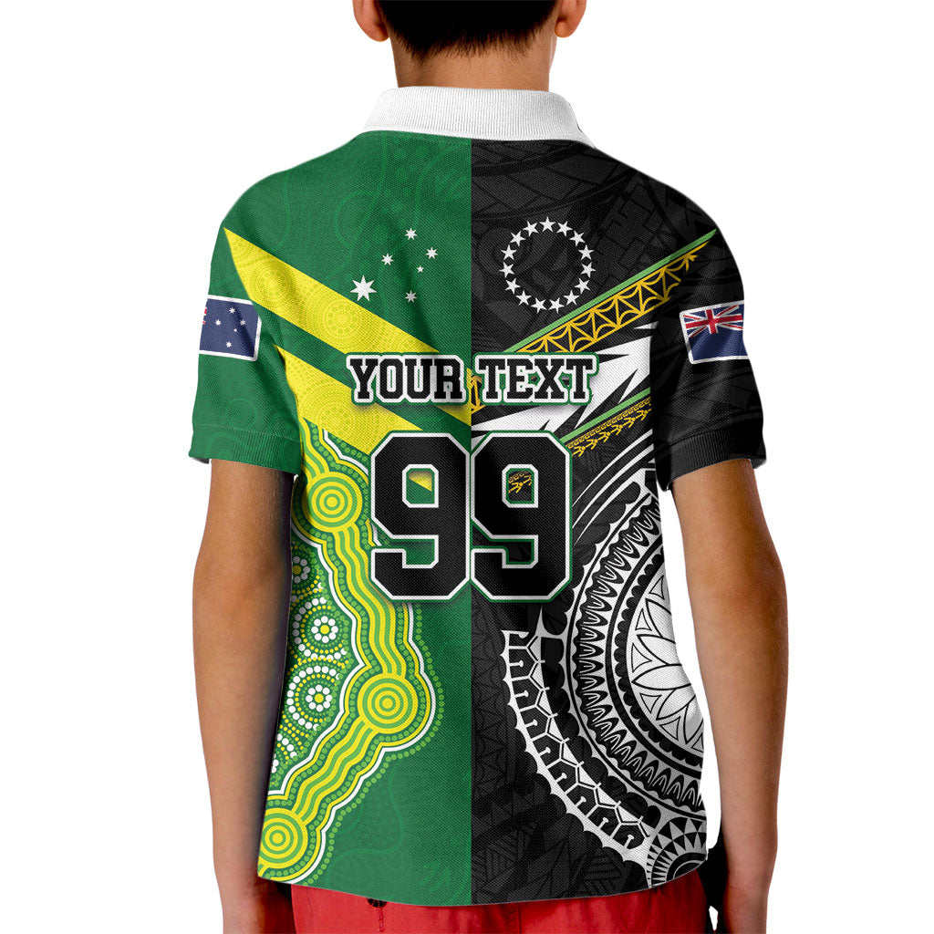 Custom Rugby Cook Islands and Australia Kid Polo Shirt Tatau Tribal with Aboriginal Chevron Sport Style