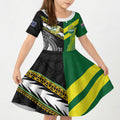 Custom Rugby Cook Islands and Australia Kid Short Sleeve Dress Tatau Tribal with Aboriginal Chevron Sport Style