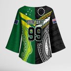 Custom Rugby Cook Islands and Australia Kimono Sleeve Blouse Tatau Tribal with Aboriginal Chevron Sport Style