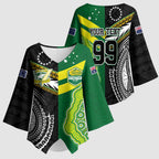Custom Rugby Cook Islands and Australia Kimono Sleeve Blouse Tatau Tribal with Aboriginal Chevron Sport Style