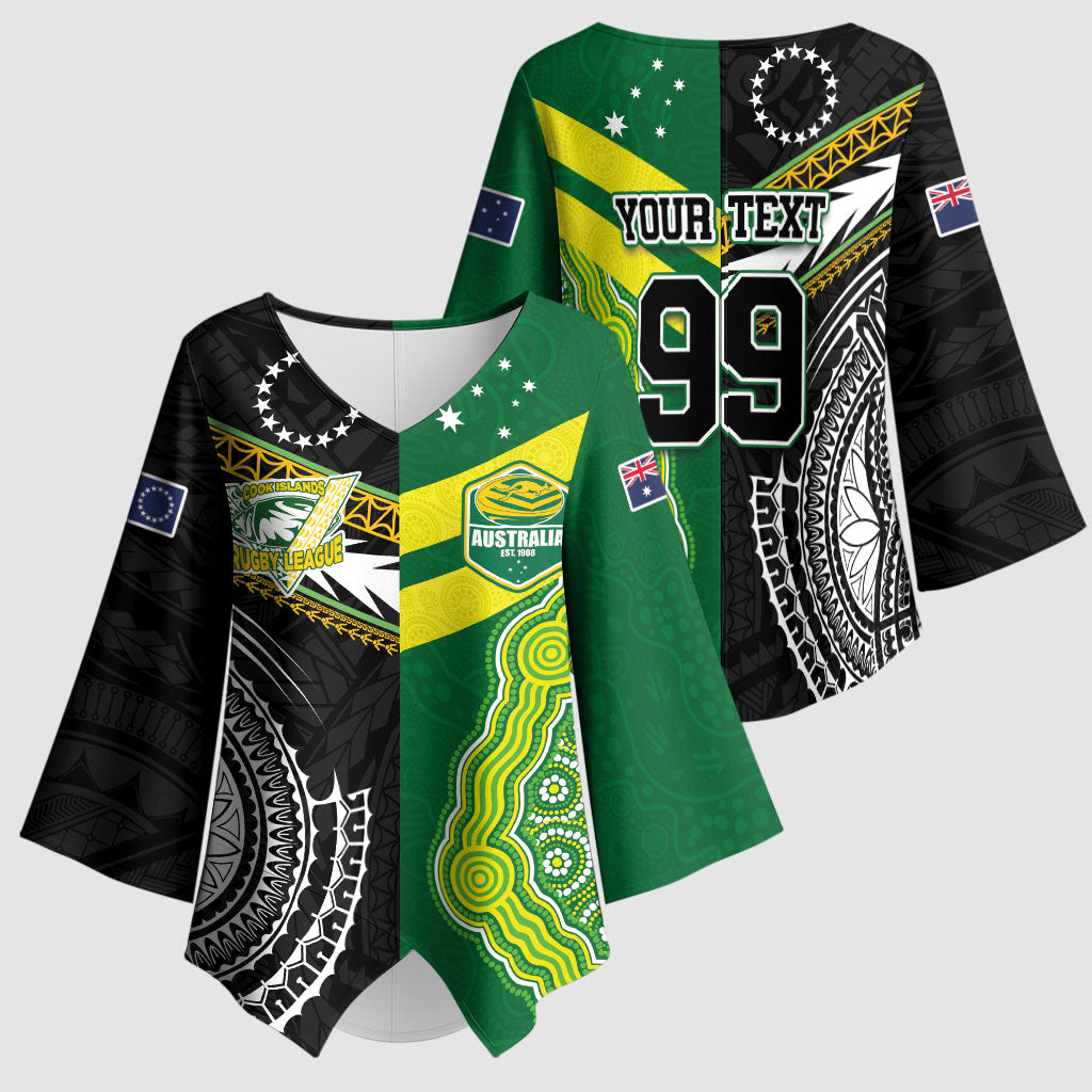 Custom Rugby Cook Islands and Australia Kimono Sleeve Blouse Tatau Tribal with Aboriginal Chevron Sport Style
