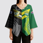Custom Rugby Cook Islands and Australia Kimono Sleeve Blouse Tatau Tribal with Aboriginal Chevron Sport Style