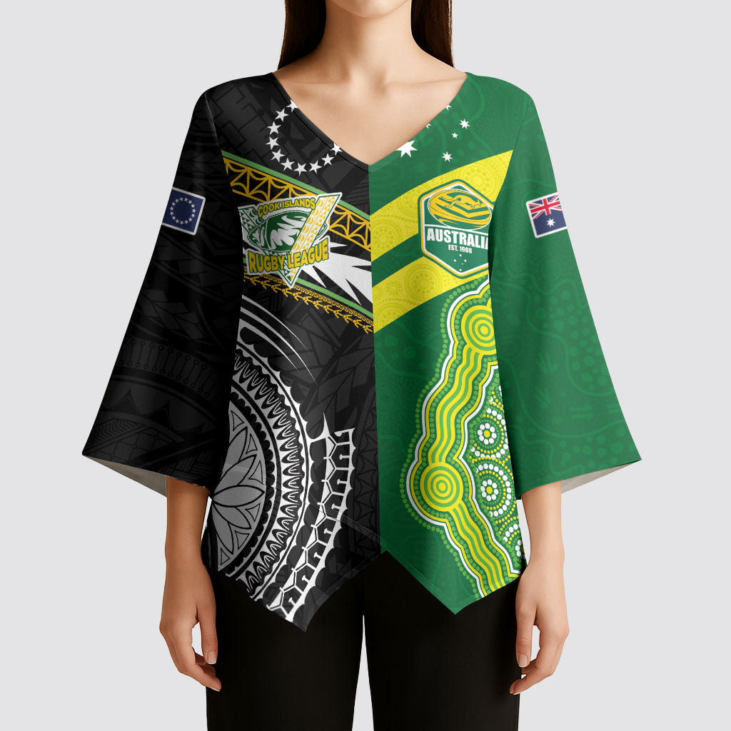Custom Rugby Cook Islands and Australia Kimono Sleeve Blouse Tatau Tribal with Aboriginal Chevron Sport Style