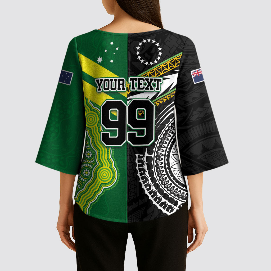 Custom Rugby Cook Islands and Australia Kimono Sleeve Blouse Tatau Tribal with Aboriginal Chevron Sport Style