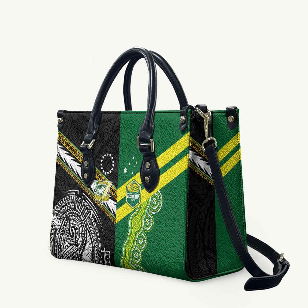 Rugby Cook Islands and Australia Leather Bag Tatau Tribal with Aboriginal Chevron Sport Style