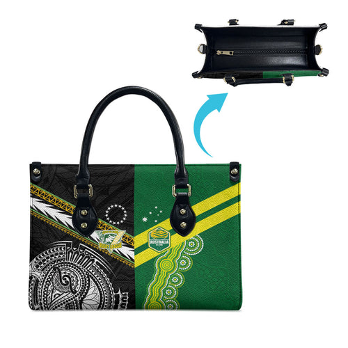 Rugby Cook Islands and Australia Leather Bag Tatau Tribal with Aboriginal Chevron Sport Style