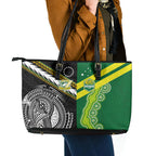 Rugby Cook Islands and Australia Leather Tote Bag Tatau Tribal with Aboriginal Chevron Sport Style