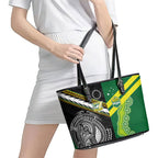 Rugby Cook Islands and Australia Leather Tote Bag Tatau Tribal with Aboriginal Chevron Sport Style