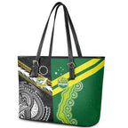 Rugby Cook Islands and Australia Leather Tote Bag Tatau Tribal with Aboriginal Chevron Sport Style
