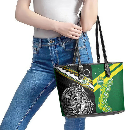 Rugby Cook Islands and Australia Leather Tote Bag Tatau Tribal with Aboriginal Chevron Sport Style
