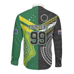 Custom Rugby Cook Islands and Australia Long Sleeve Button Shirt Tatau Tribal with Aboriginal Chevron Sport Style