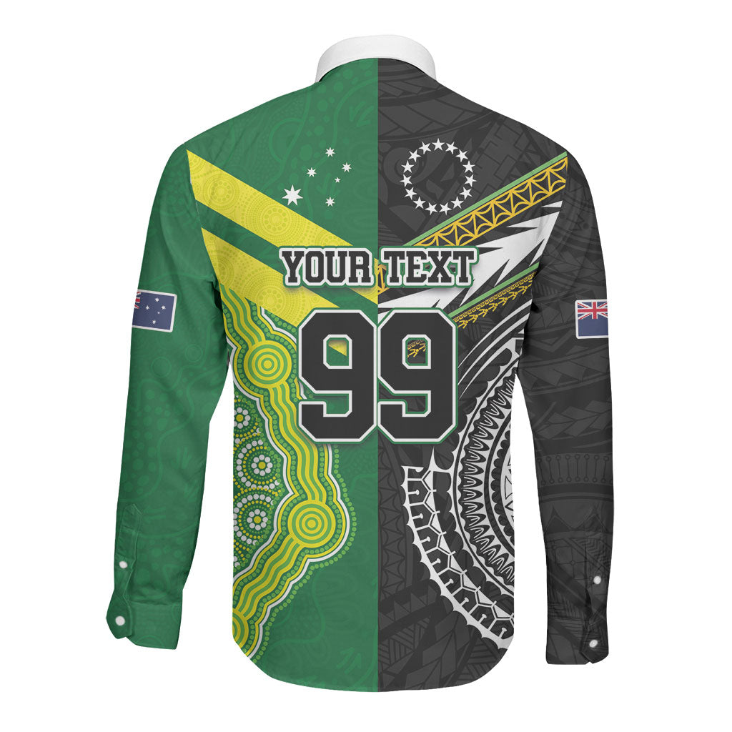 Custom Rugby Cook Islands and Australia Long Sleeve Button Shirt Tatau Tribal with Aboriginal Chevron Sport Style