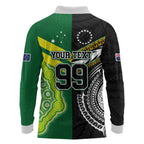 Custom Rugby Cook Islands and Australia Long Sleeve Polo Shirt Tatau Tribal with Aboriginal Chevron Sport Style