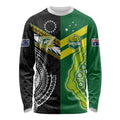 Custom Rugby Cook Islands and Australia Long Sleeve Shirt Tatau Tribal with Aboriginal Chevron Sport Style