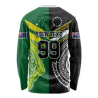 Custom Rugby Cook Islands and Australia Long Sleeve Shirt Tatau Tribal with Aboriginal Chevron Sport Style