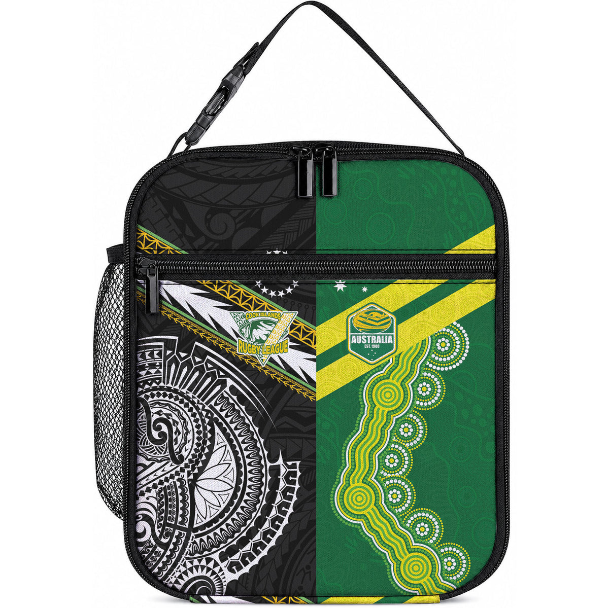 Rugby Cook Islands and Australia Lunch Bag Tatau Tribal with Aboriginal Chevron Sport Style
