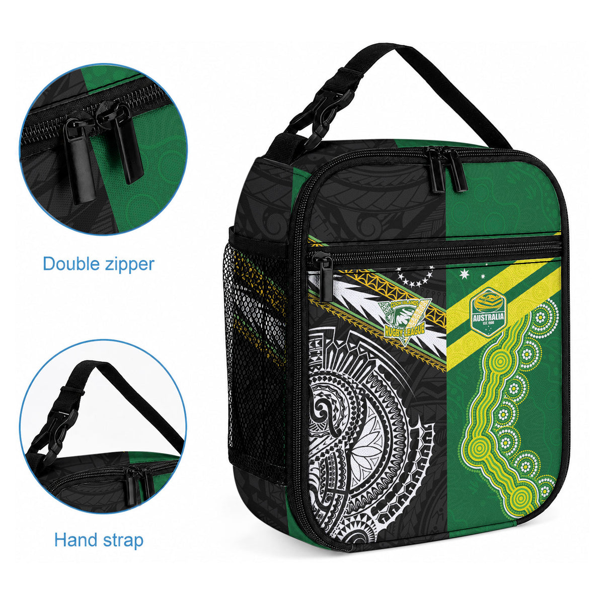 Rugby Cook Islands and Australia Lunch Bag Tatau Tribal with Aboriginal Chevron Sport Style