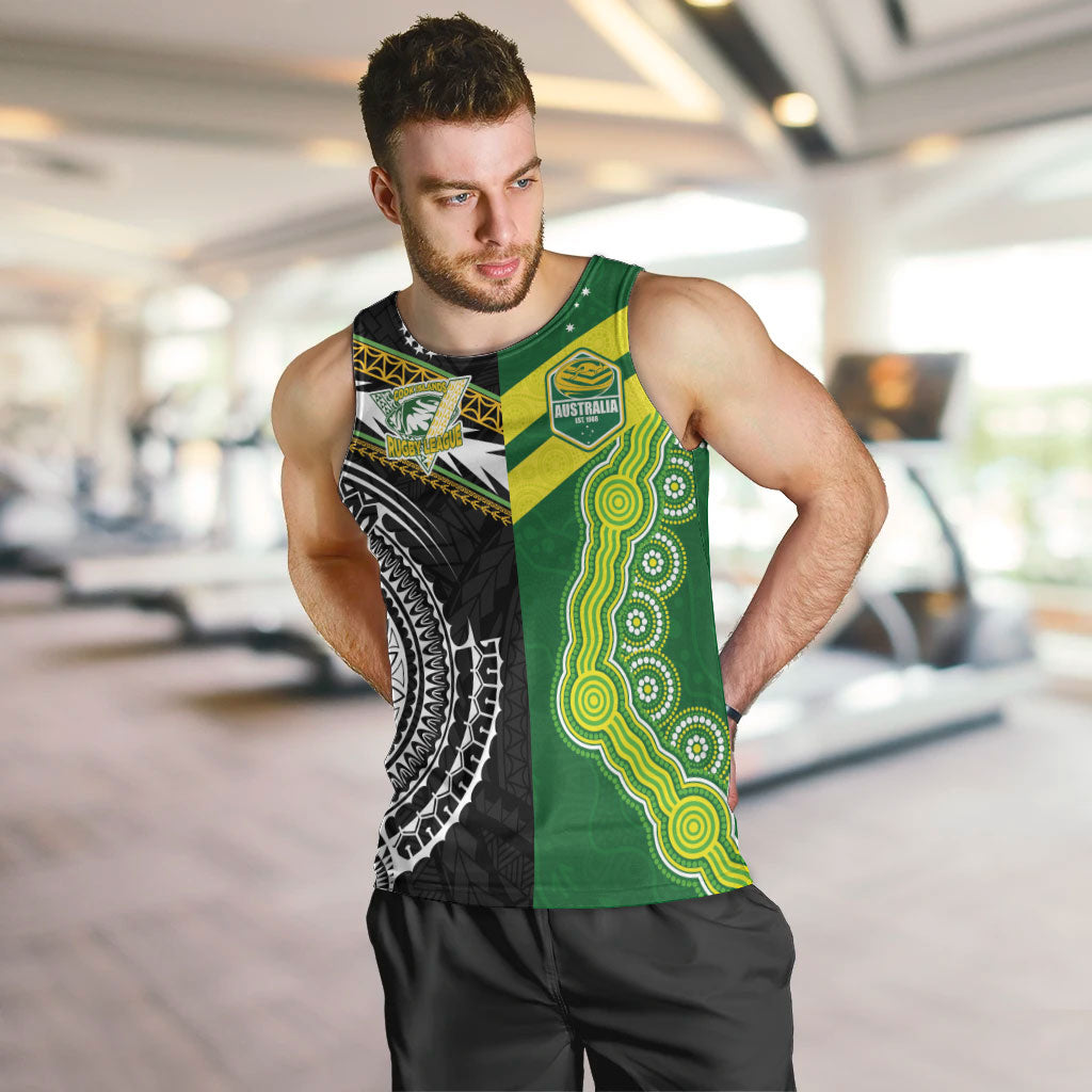 Custom Rugby Cook Islands and Australia Men Tank Top Tatau Tribal with Aboriginal Chevron Sport Style