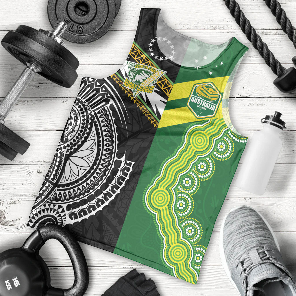 Custom Rugby Cook Islands and Australia Men Tank Top Tatau Tribal with Aboriginal Chevron Sport Style