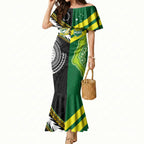 Custom Rugby Cook Islands and Australia Mermaid Dress Tatau Tribal with Aboriginal Chevron Sport Style