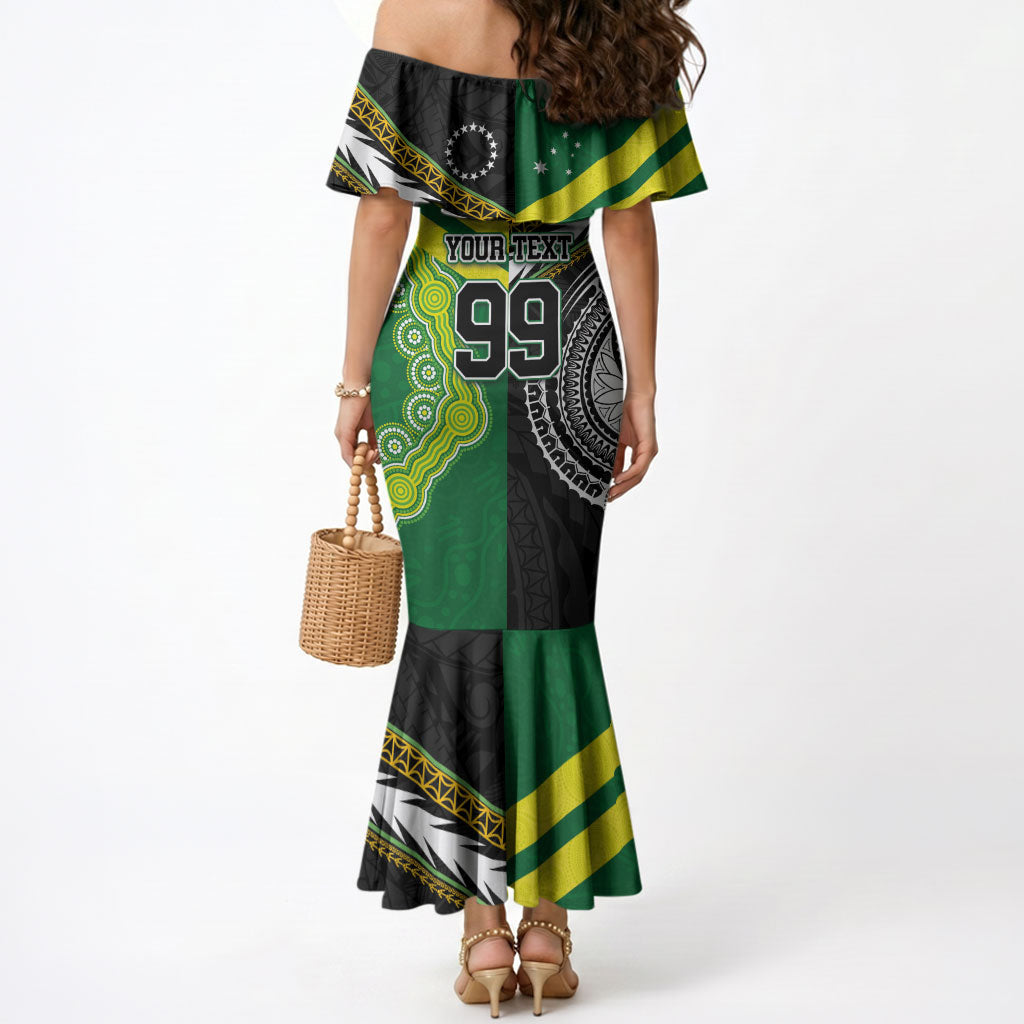 Custom Rugby Cook Islands and Australia Mermaid Dress Tatau Tribal with Aboriginal Chevron Sport Style