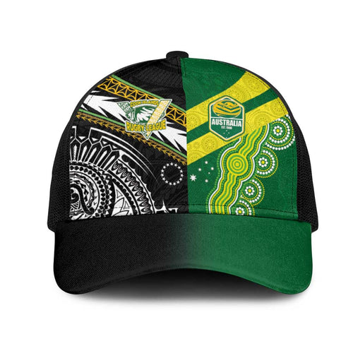 Cook Islands and Australia Rugby Mesh Trucker Cap Tatau Tribal with Aboriginal Chevron Sport Style
