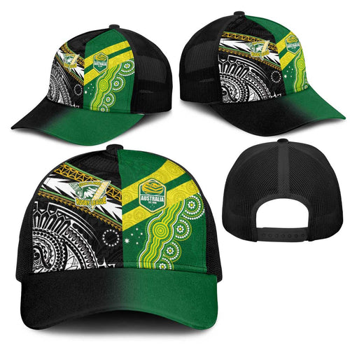 Cook Islands and Australia Rugby Mesh Trucker Cap Tatau Tribal with Aboriginal Chevron Sport Style