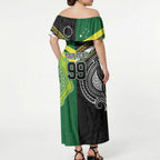 Custom Rugby Cook Islands and Australia Off Shoulder Maxi Dress Tatau Tribal with Aboriginal Chevron Sport Style