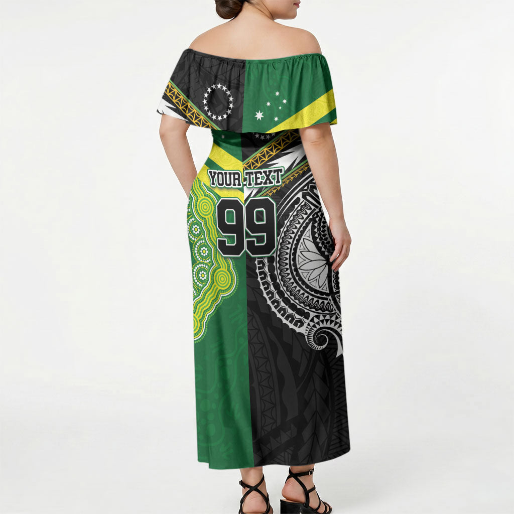 Custom Rugby Cook Islands and Australia Off Shoulder Maxi Dress Tatau Tribal with Aboriginal Chevron Sport Style