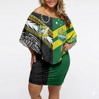 Custom Rugby Cook Islands and Australia Off Shoulder Short Dress Tatau Tribal with Aboriginal Chevron Sport Style