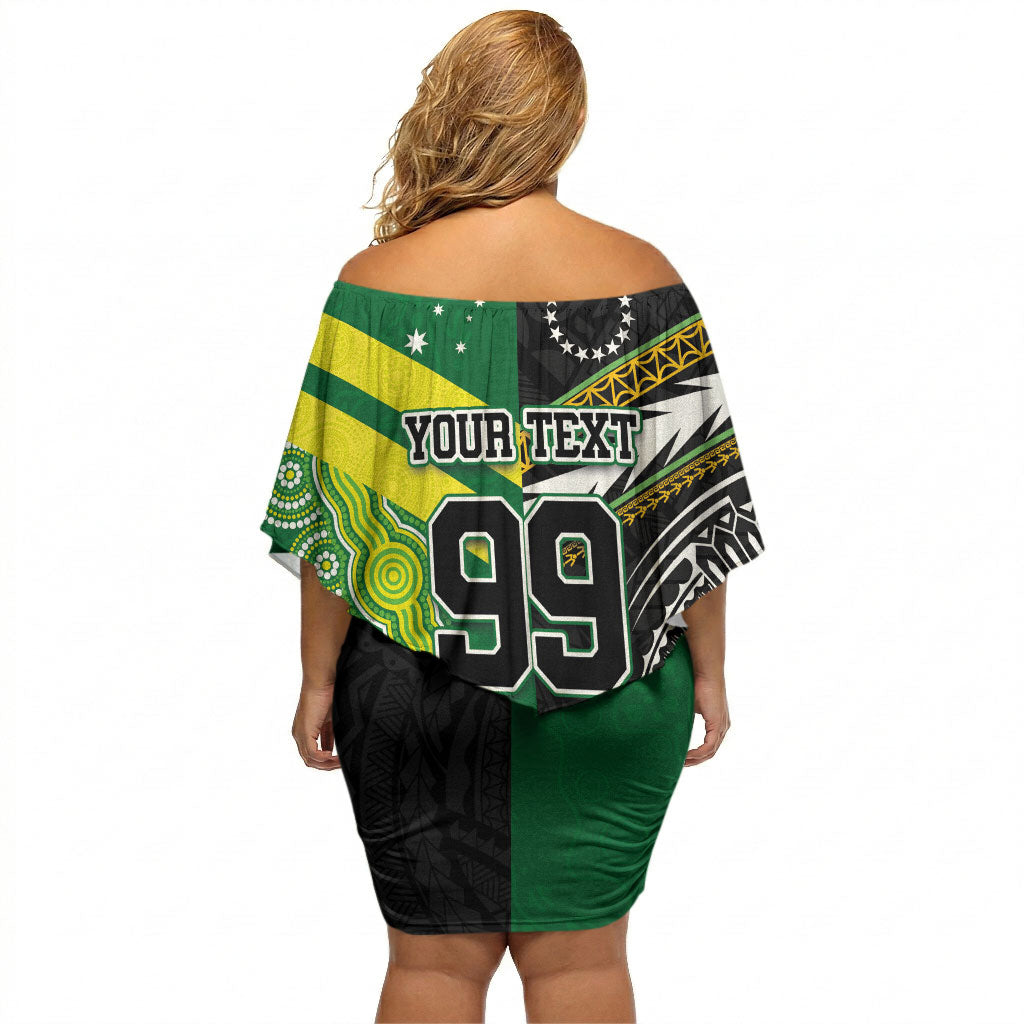 Custom Rugby Cook Islands and Australia Off Shoulder Short Dress Tatau Tribal with Aboriginal Chevron Sport Style