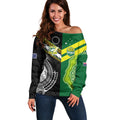 Custom Rugby Cook Islands and Australia Off Shoulder Sweater Tatau Tribal with Aboriginal Chevron Sport Style