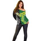 Custom Rugby Cook Islands and Australia Off Shoulder Sweater Tatau Tribal with Aboriginal Chevron Sport Style