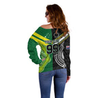Custom Rugby Cook Islands and Australia Off Shoulder Sweater Tatau Tribal with Aboriginal Chevron Sport Style
