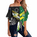 Custom Rugby Cook Islands and Australia Off Shoulder Wrap Waist Top Tatau Tribal with Aboriginal Chevron Sport Style