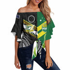Custom Rugby Cook Islands and Australia Off Shoulder Wrap Waist Top Tatau Tribal with Aboriginal Chevron Sport Style