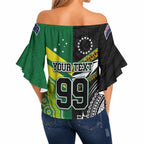 Custom Rugby Cook Islands and Australia Off Shoulder Wrap Waist Top Tatau Tribal with Aboriginal Chevron Sport Style