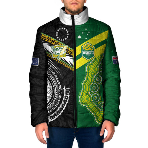 Custom Rugby Cook Islands and Australia Padded Jacket Tatau Tribal with Aboriginal Chevron Sport Style