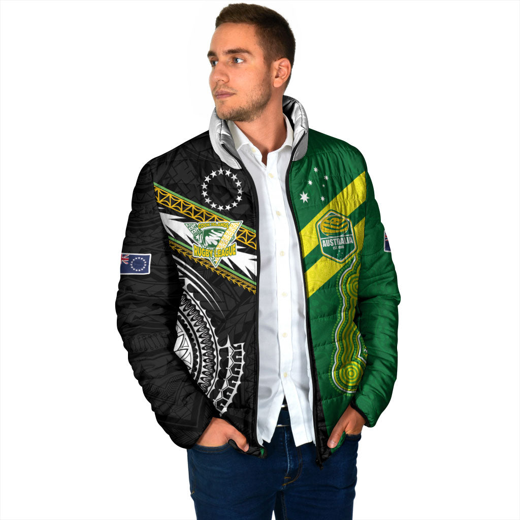 Custom Rugby Cook Islands and Australia Padded Jacket Tatau Tribal with Aboriginal Chevron Sport Style