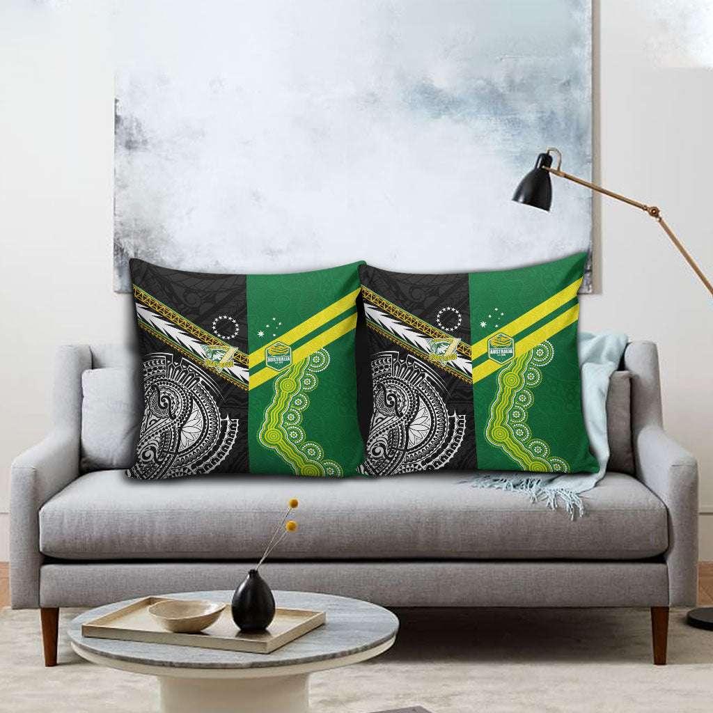 Rugby Cook Islands and Australia Pillow Cover Tatau Tribal with Aboriginal Chevron Sport Style